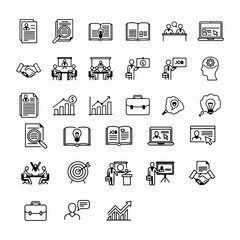 Set of icons for job hunting, new graduate recruitment, and career change. Job hunting, job information, recruitment site, interview, information session, job seeker, human resources