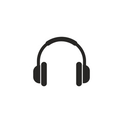 Bold black silhouette vector icon of over-ear headphones, representing music listening, audio enjoyment, communication, sound recording, and digital technology.