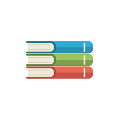 Colorful flat design vector illustration depicting a neatly stacked pile of three books with blue, green, and red covers, symbolizing education, knowledge, study, reading, and literature