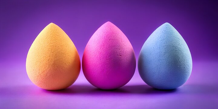 Colorful makeup sponges on purple, perfect for beauty brand promotion and cosmetic tutorials, add a pop of color to your designs now