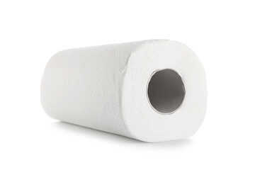 Roll of paper towels on white background