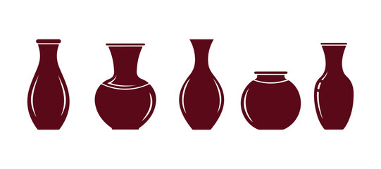 Colorful vector silhouettes of multiple vase designs.