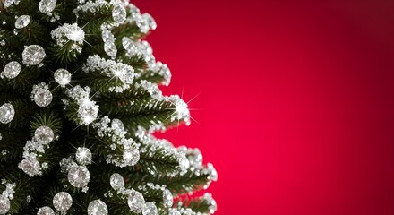 Diamond-Decorated Christmas Tree on Red Background