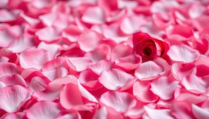 Fototapeta premium Softly scattered rose petals, various shades of pink and red, creating a romantic backdrop, red, nature