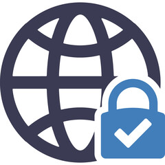 Secure Global Network Access Icon Representing Internet Security And Data Protection With A Padlock And Check Mark On A Transparent Background