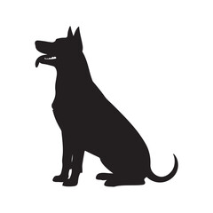 Elegant Black Silhouette of a Sitting Dog on White Background