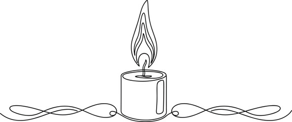 Continuous line drawing burning candle flame light hope peace memory spirituality religion christmas vigil icon symbol outline vector art