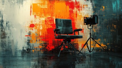 Abstract Textured Background with Vintage Camera and Chair