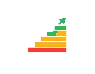 Fototapeta premium Colorful, ascending staircase graphic with a green arrow pointing upward to the right