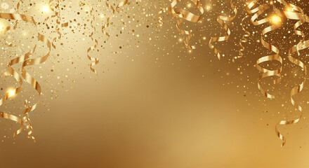 Gold Confetti and Streamers Background for Celebration Party

Luxury Golden Ribbon and Glitter Texture for New Year's Eve

Festive Holiday Background: Falling Gold Serpentine and Sparkles