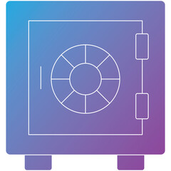 Secure Safe Icon With Combination Lock And Handles In White Outline On A Gradient Blue Purple Background