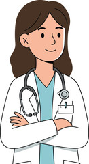 Female doctor with stethoscope smiling confidently, medical professional illustration for healthcare, clinic, hospital and medical service design
