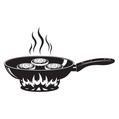 Frying Pan Cooking Hanukkah Latkes Potato Pancakes on Stove Flame Silhouette Vector Illustration