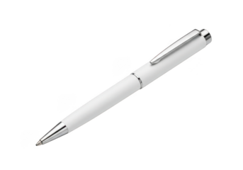 Stock photo of a sleek white ballpoint pen for writing and drawing, perfect for office and school supplies, isolated on transparent background