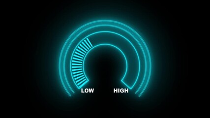 Animated risk meter shifting from low to high, digital indicator gauge presentation, increasing danger, hazard level rising on dashboard, moving colorful needle, indicator, warning message, - Powered by Adobe