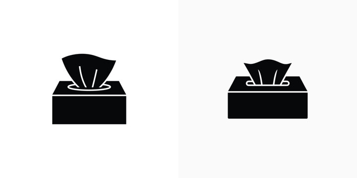 A pair of black silhouette icons depict different styles of rectangular tissue boxes with tissues