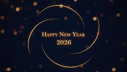 New Year's Celebration 2026, Festive Greetings, Digital Artwork, Nighttime, Abstract Environment, Vibrant Design