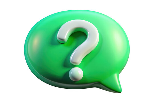 3d green question mark speech bubble icon illustration, problem solving, faq, help, support, and information graphic isolated on transparent background