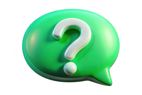3d green question mark speech bubble icon illustration, problem solving, faq, help, support, and information graphic isolated on transparent background - Powered by Adobe