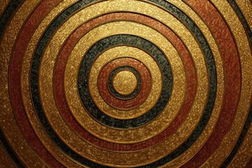 A metallic golden wall with embossed circular patterns creates an elegant surface, ideal for luxury interior design.