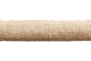 Detailed jute rope texture, natural fiber cord close-up, hessian twine strand, rustic binding material, braided hemp, beige rope isolated on transparent background