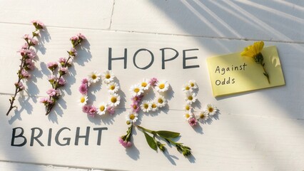 Creative Arrangement of Flowers and Inspirational Words for Hope and Brilliance in Life's Journey