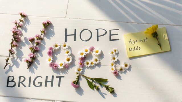 Creative Arrangement of Flowers and Inspirational Words for Hope and Brilliance in Life's Journey