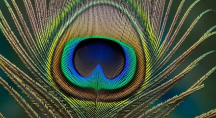 Obraz premium Vibrant Close-Up of a Peacock Feather with Stunning Iridescent Colors