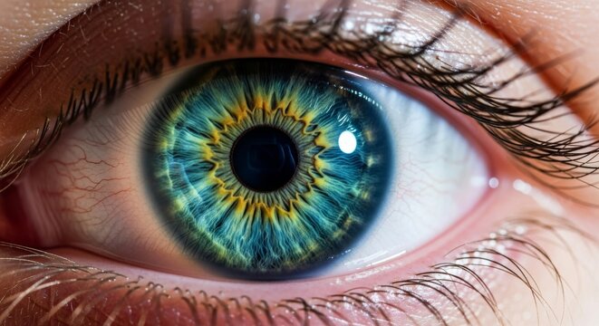 Vibrant Close-Up of Eye with Blue and Yellow Iris Patterns