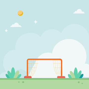 Whimsical soccer goal on a sunny day, perfect for kids' designs or cheerful sports-themed projects, originally a scalable graphic for web design
