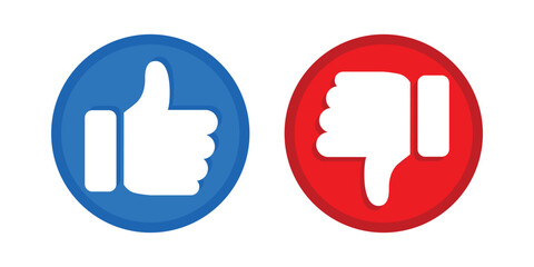 Thumbs up and thumbs down with blue and red circle background