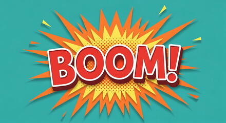 Explosive boom comic book style word art with starburst background