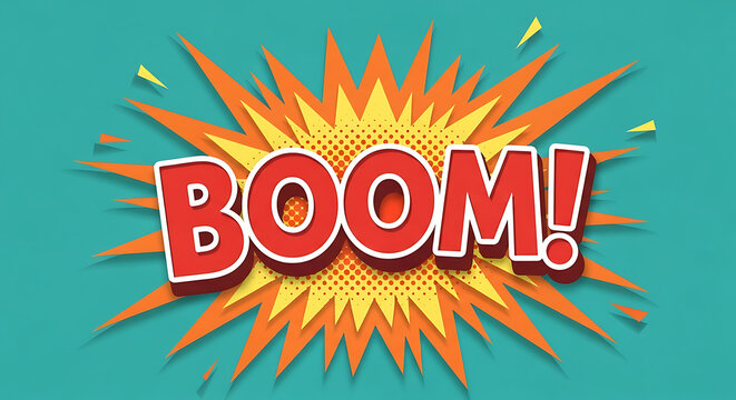 Explosive boom comic book style word art with starburst background