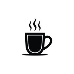 Obraz premium Steaming Coffee Cup Icon Black Silhouette of Hot Beverage with Handle and Aroma