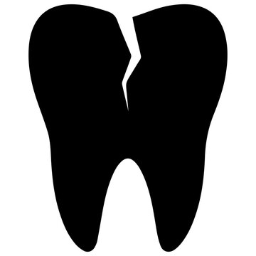 Fractured Tooth Flat Black Silhouette Minimal Dental Crack Icon PNG