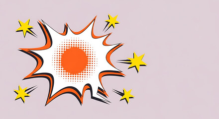 Retro comic book explosion burst with stars and halftone dots on a light background