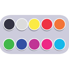 Set Of Ten Circular Paint Swatches In Various Colors Arranged In Two Rows On A Light Purple Background With A Subtle Shadow Effect And A Transparent Background For Easy Integration Into Design