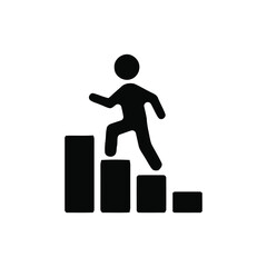 Black Silhouette Icon Of Person Climbing Stairs On White Background steps progress