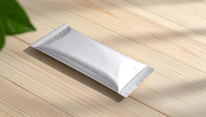 Silver Foil Snack Bar on Wooden Surface Mockup