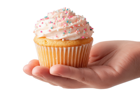 Hand holding a cupcake isolated on transparent background