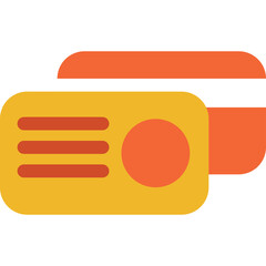 Illustration of Two Orange and Yellow Credit Cards with Rounded Corners and Stripes on a Transparent Background