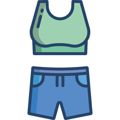 Green Sports Bra and Blue Denim Shorts Outfit Icon With Transparent Background