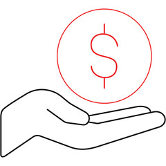 Hand Holding Red Dollar Coin With Transparent Background Simple Icon Graphic