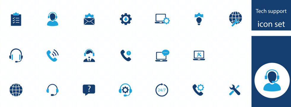 Support icon set. Containing customer service, help, call center, hotline, feedback, response, helpline, assistance, technical support and more.
