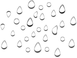 Realistic water drops on a black background with glossy reflections and a clean transparent-style effect