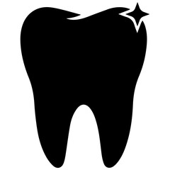 Clean Tooth Flat Black Silhouette Minimal Sparkle Dental Icon PNG