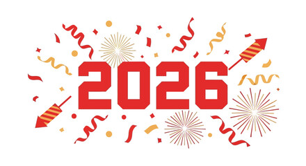 Celebrate a Vibrant 2026 New Year with Confetti and Festive Fireworks, Perfect for Greeting Cards and Event Invitations