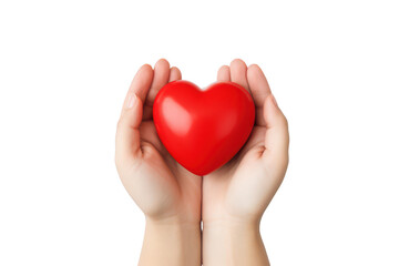 Red heart in hand isolated on transparent background