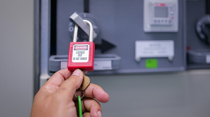 LOTO safety lock, red danger padlock, equipment lockout, maintenance protection, energy isolation...