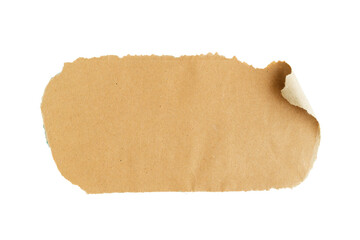 surface piece of uneven torn recycled brown paper, rectangle shape, isolated on white background